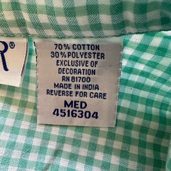 Blair Women's M Green White Checked Floral Embroidery Button Up Shirt - Picture 6 of 14